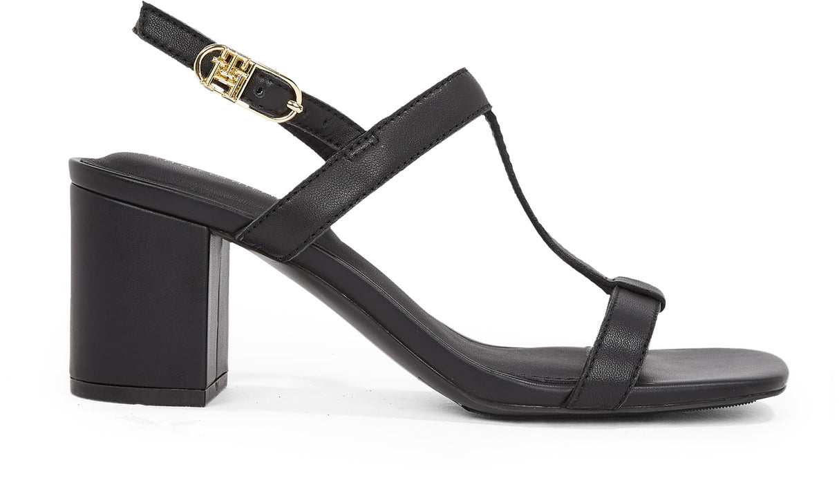 Tommy Hilfiger Sandalias Mujer Leather Block Heel con tacón, Negro (Black), 36