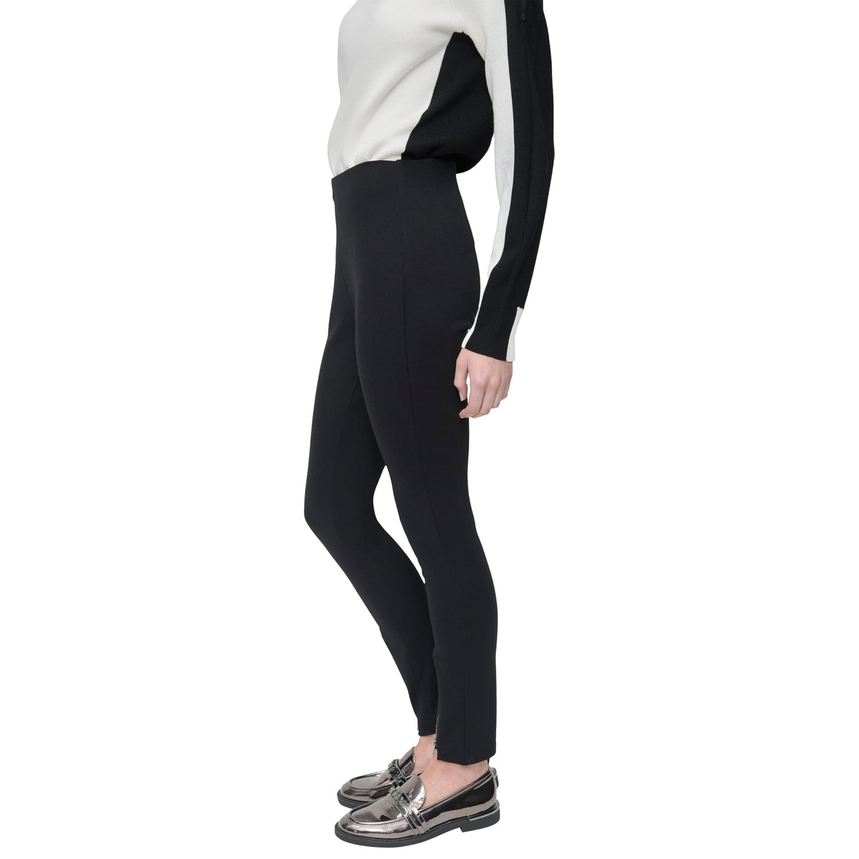 DKNY Pull On Ponte Pant W/Zipper Detail Pantalones, Negro, L Mujeres
