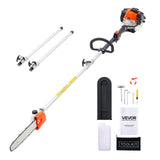 VEVOR Motosierra de Pértiga a Gasolina, Motosierra Inalámbrica de 25 cc y 2 Tiempos con Barra de Corte de 30,5 cm, Tanque de Combustible de 650 ml y Extensible de 2,12-3,62 m para Podar Árboles
