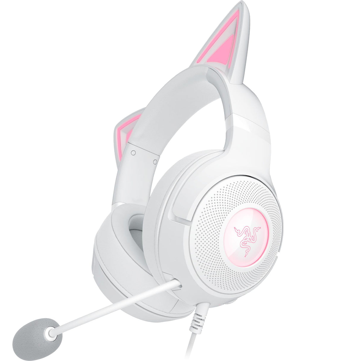 Razer Kraken Kitty V2 - Auriculares RGB con Cable y Kitty Ears para Juegos y Streaming (325 g, transductores Triforce de 40 mm, micrófono cardioide HyperClear, Sonido Envolvente) Blanco