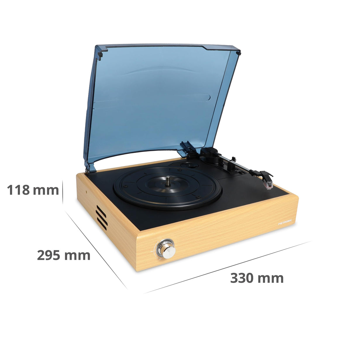 Metronic 477360 - Tocadiscos de vinilo bluetooth, acabado madera, reproductor de vinilo y reproductor de musica, 2 altavoces incorporados, sonido estéreo 2x3W, brazo manual, función auto-stop