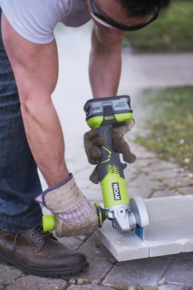 Ryobi - Amoladora angular 18V Ø115 mm - 7.500 rpm - Mango auxiliar - Incluye 1 batería Lithium+ 5,0 Ah, cargador rápido 2,0 A y disco de desbaste - R18AG-150GZL
