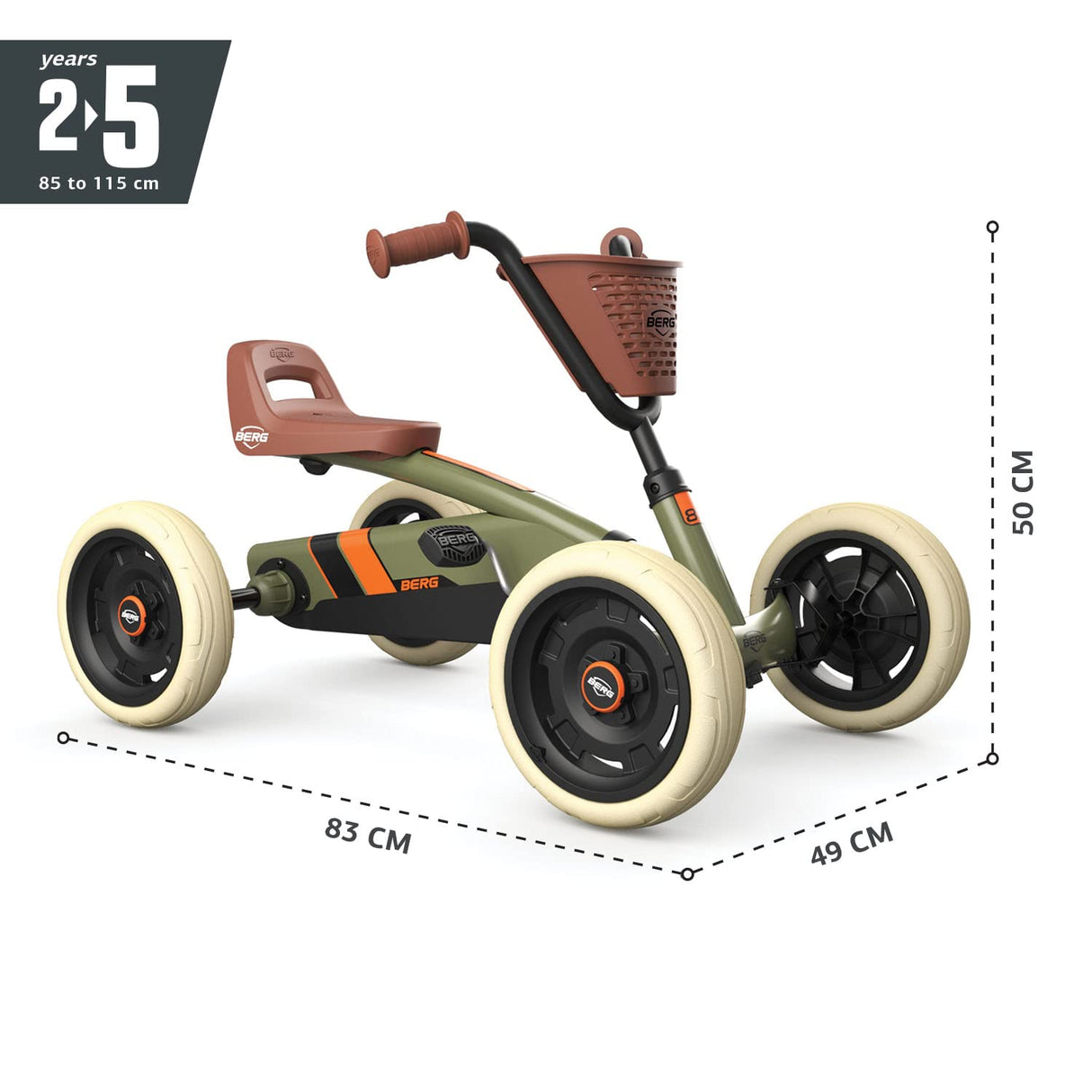 BERG Buzzy Retro Green Pedal Gokart, vehículo Infantil, Coche a Pedal, Kettcar a Partir de 2 años, Alta Seguridad y Estabilidad, vehículo de Pedales para niños