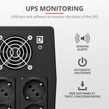 Trust Paxxon SAI PC 1500 VA Sistema de Alimentación Ininterrumpida, 4 Tomas de Pared Schuko, UPS con Batería Incorporada, Protección Incorporada contra Sobrecarga o Descarga, Ordenador, Smart TV