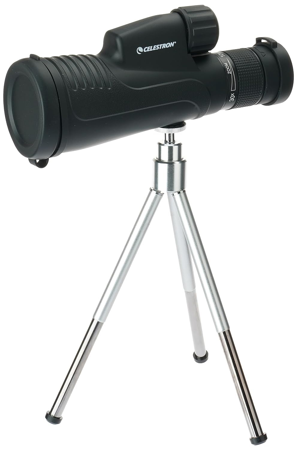 Celestron 72373 Outland X Monocular Resistente al gua 10-30x50 mm con trípode, paño Limpieza, Tapas oculares y Funda - Carcasa Resistente, Prisma BaK-4 y óptica con Revestimiento múltiple, Negro