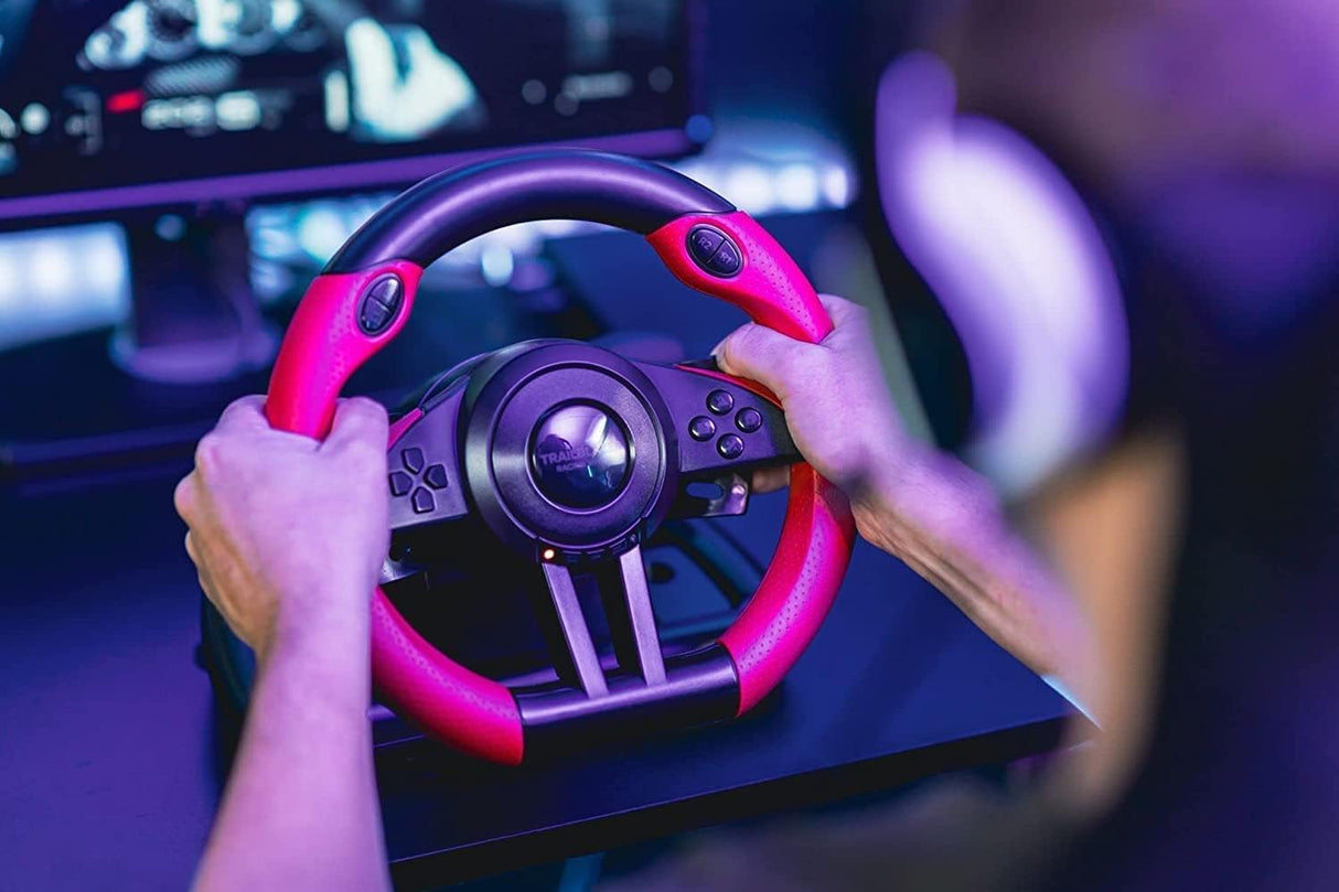 Speedlink TRAILBLAZER Racing Wheel - Volante para gaming para PS3/PS4, Xbox Series X/S/One y PC, levas de cambio y palanca de cambios, pedales ajustables, negro-rojo