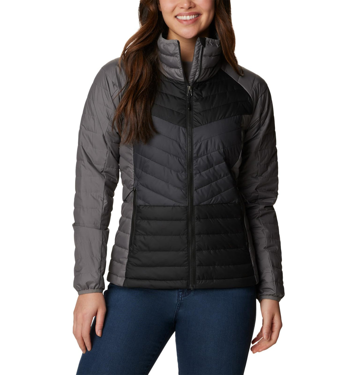 Columbia Powder Lite Jacket, Chaqueta Acolchada para Mujer, City Grey/Black/Shark, Talla M
