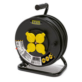 Enrollacable eléctrico profesional, 4 tomas y enchufe schuko, H07RN-F3G1.5MM2, 25M, GS (TUV), IP44.