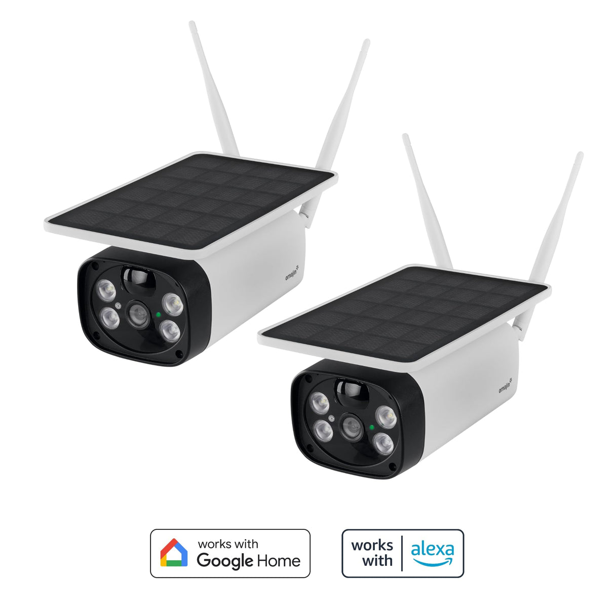 OMAJIN by Netatmo, 2 x Cámara Vigilancia Solar Exterior Inalámbrica, con Batería, Visión noct 1080P, Sirena 105dB, Detección Humana/Movimiento/Sonido, Audio bidireccional, SD/Cloud, IP55, OBU-2OSC