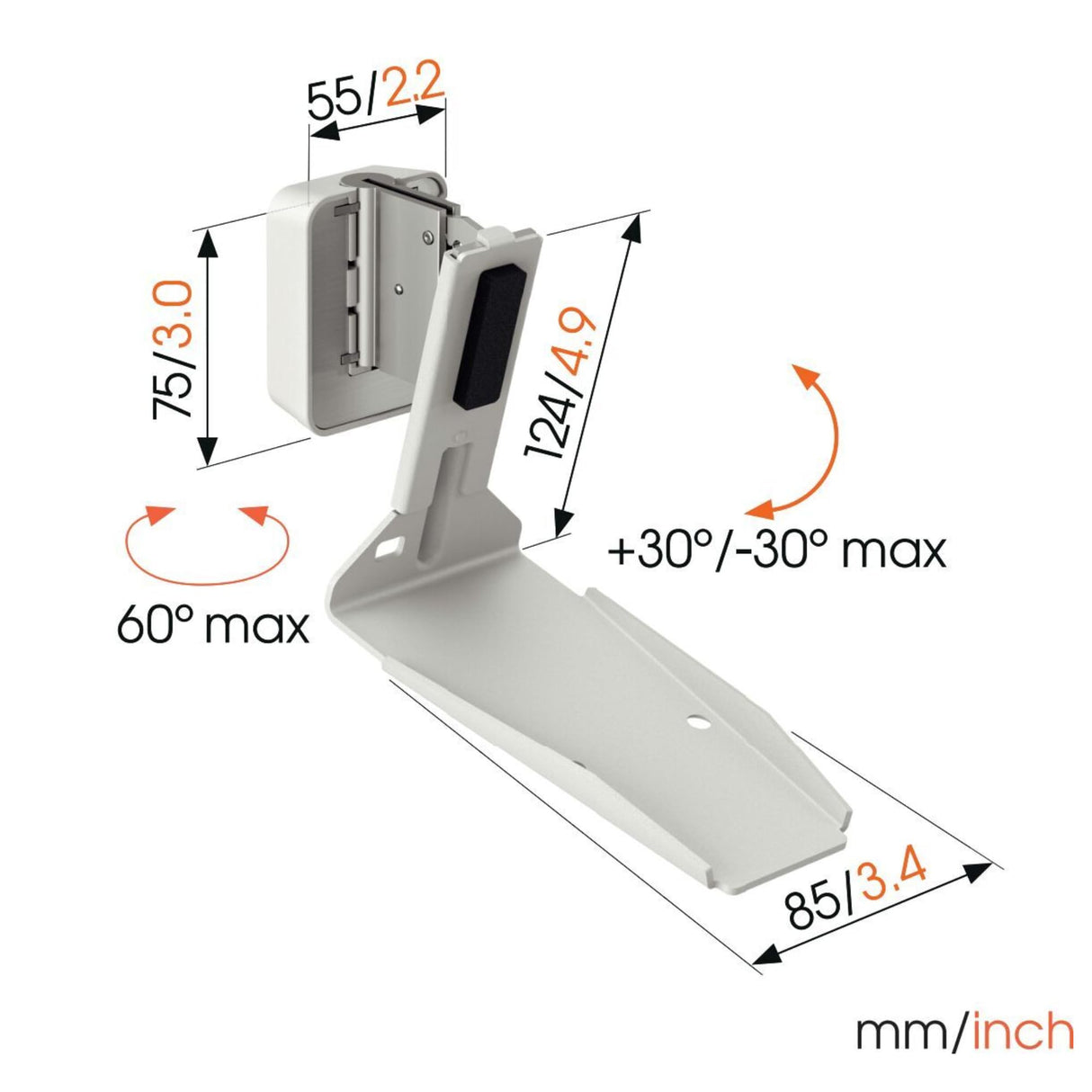 Vogel's SWM 4131 Soporte de Pared para Sonos ERA 300, Máx. 5 kg, Inclinable -30º/+30º, Girar hasta 60º, Blanco