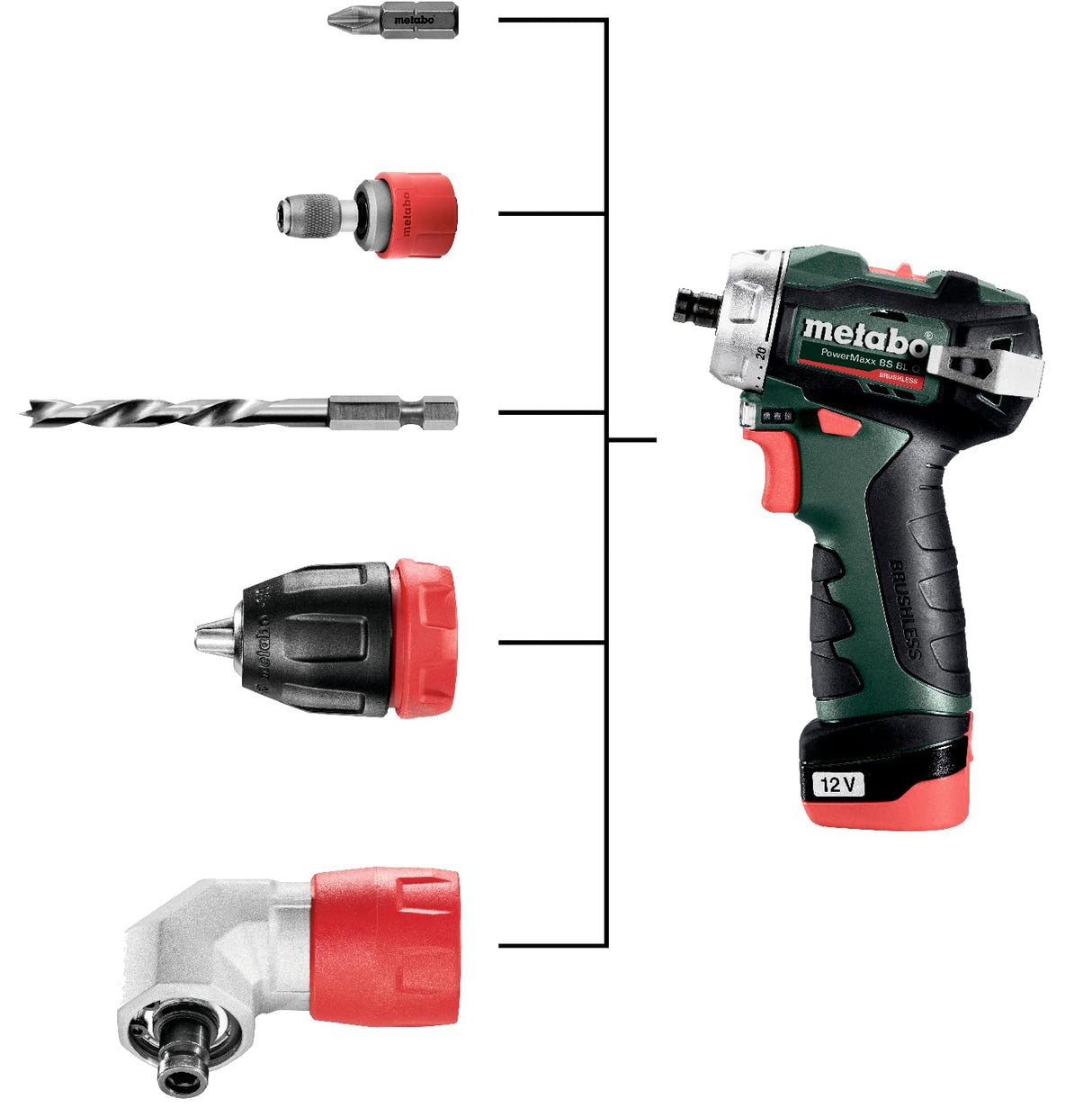 metabo PowerMaxx BS BL Q 601749500 - Taladro atornillador inalámbrico Li-ION 12V 2Ah + 2 pilas