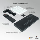 FeinTech VAX04101 HDMI eARC Pass Switch 4x1 para Barra de Sonido y videoproyector o televiso 4K Dolby Atmos