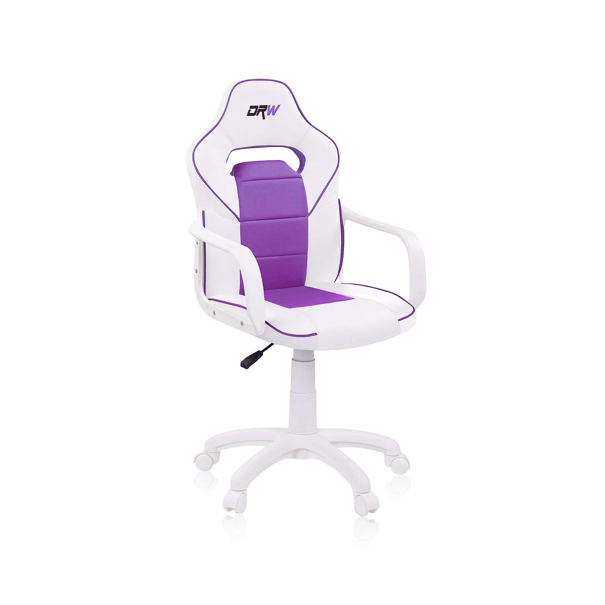 duehome | DRW, Silla Gamer, Silla de Oficina Gaming Estudio o Escritorio, Acabado en Símil Piel Blanco y Lila, Medidas: 46,5 cm (Ancho) x 46 cm (Largo) x 98-109,5 cm (Alto)