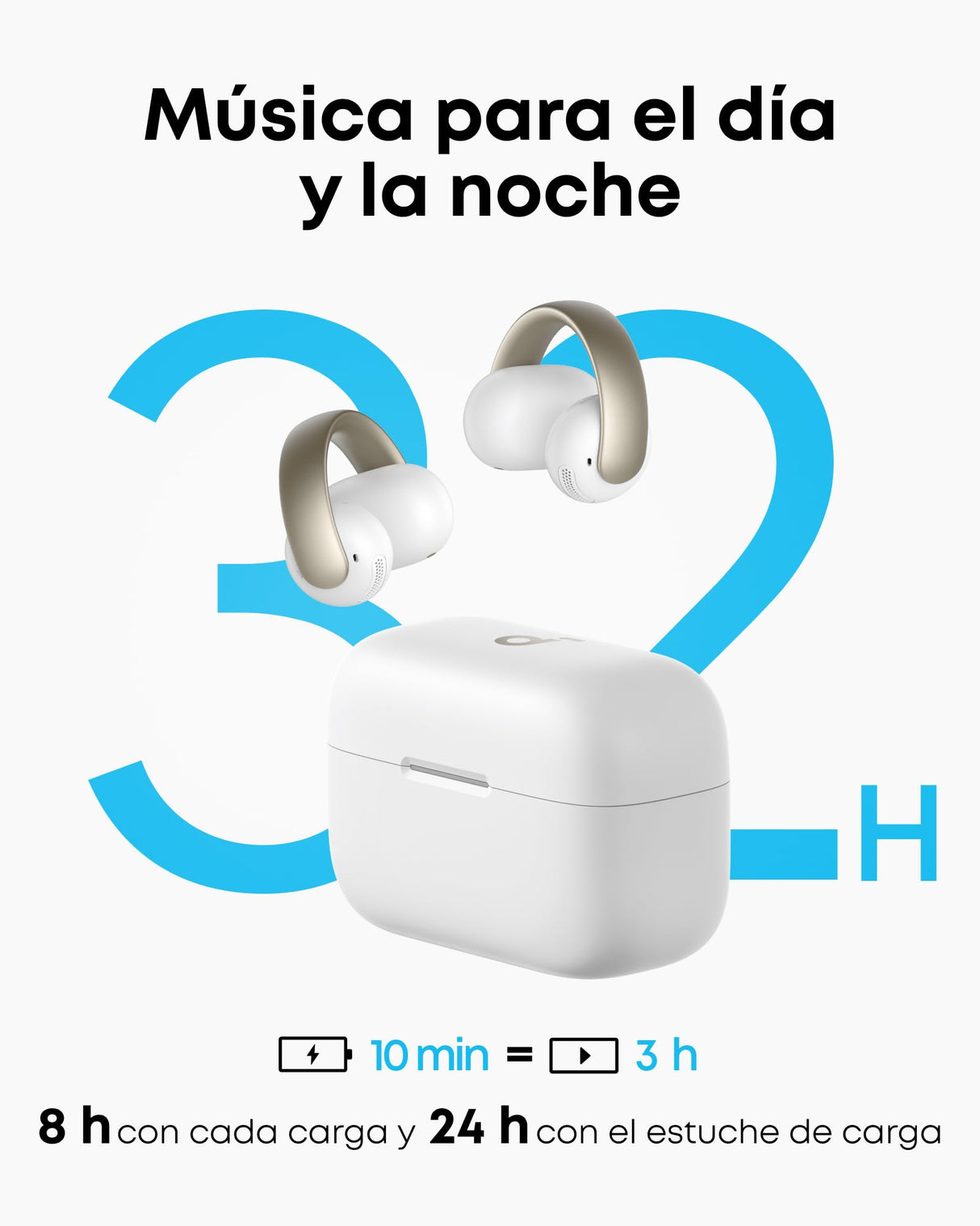 Soundcore AeroClip de Anker, Auriculares Open-Ear, Comodidad de adaptación, Llamadas nítidas con 4 micrófonos con IA, Ajuste Estable, Altavoces de 12 mm para un Sonido Claro, Forma de Anilla Abierta