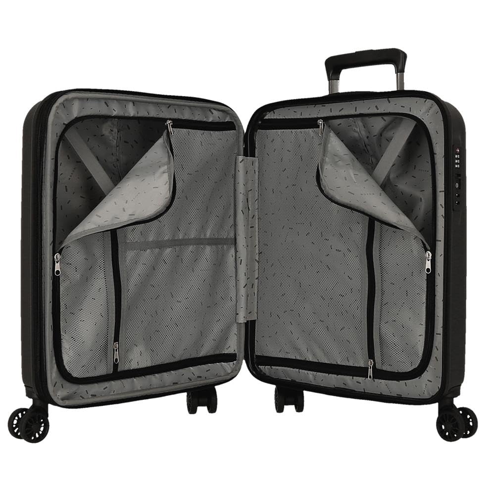 Joumma Disney Mickey Waiting Maleta de Cabina Negro 40x55x20 cms rígida 2,8 kgs Cierre TSA Integrado ABS 2,8 kgs 37L Extensible Equipaje de Mano