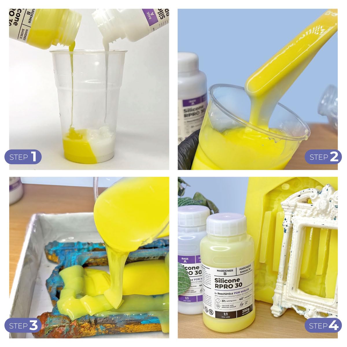 Goma de silicona para moldes 1:1 R PRO 30, Silicona Líquida, No Tóxica, Caucho para Moldes de Resina, Fundición, Fabricación de Resin, Manualidades (10 kg)