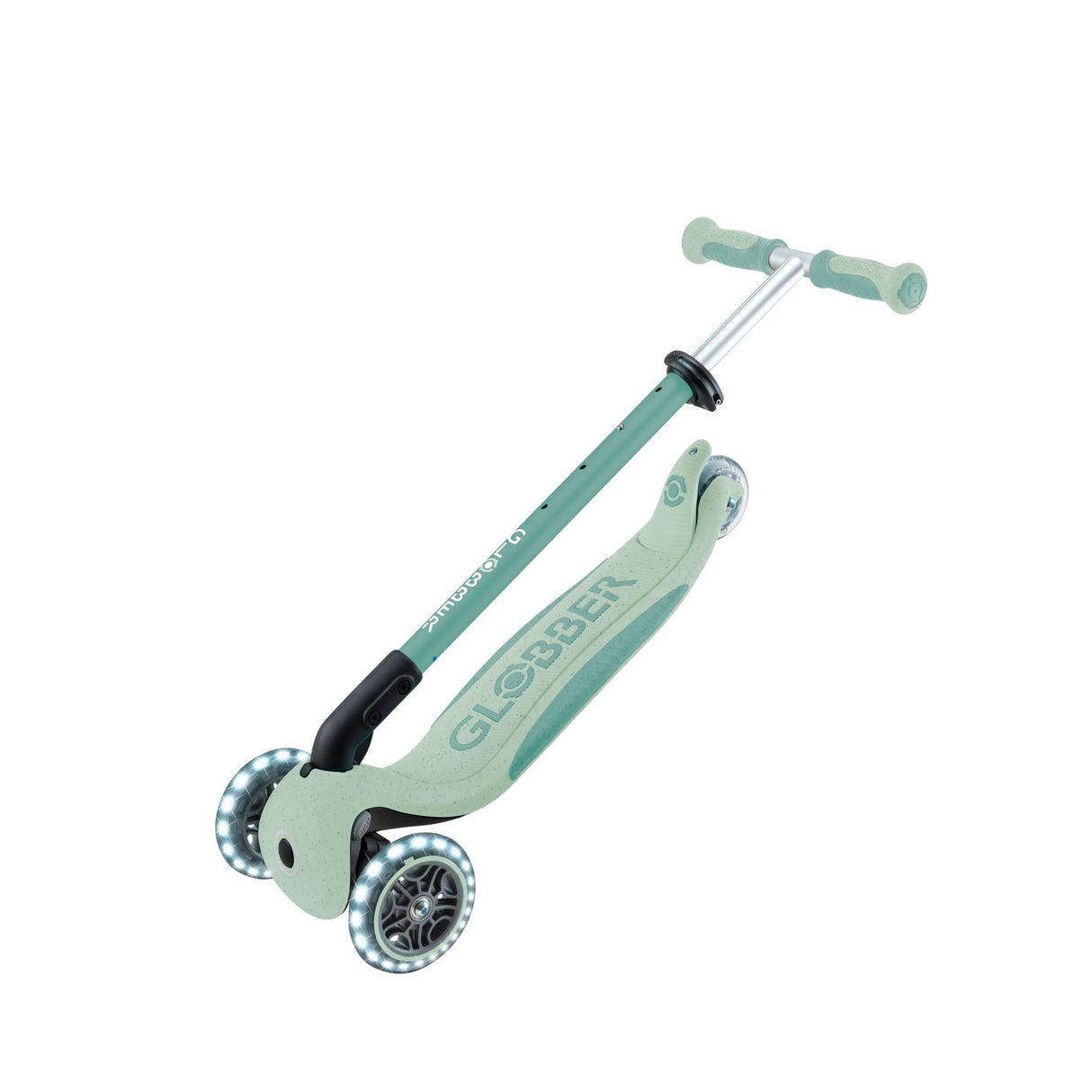 Globber - GO•UP Deluxe Lights Eco 360 - Patinete evolutivo de 3 Ruedas con Asiento Giratorio 360°, reposapiés, Luces LED y Materiales sostenibles, de 15 Meses a 6 años - Verde Pistacho