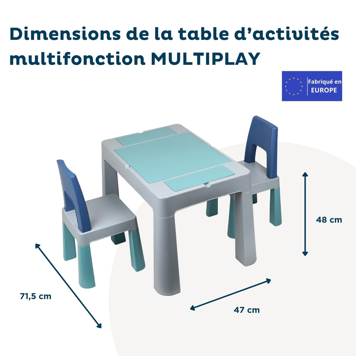 Thermobaby - Mesa multifunción multifunción multiplay para Interiores y Exteriores, 2 sillas y Almacenamiento