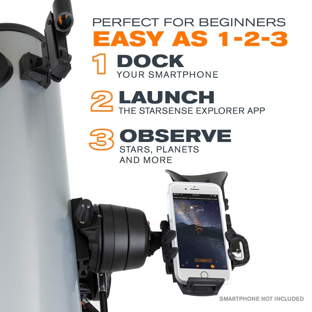 Celestron | Telescopio Manual para utilizar con Smartphone (Reflector Newtoniano StarSense Explorer DX 130AZ, Con App para Smartphone, Lente objetiva de 130 mm) Gris