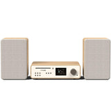 Pure Sistema de música HiFi Pure Classic Stereo, Sistema Compacto (100 W de Sonido, Radio por Internet, Dab+/FM, Bluetooth, Reproductor de CD, USB y Spotify Connect), Blanco algodón/Roble