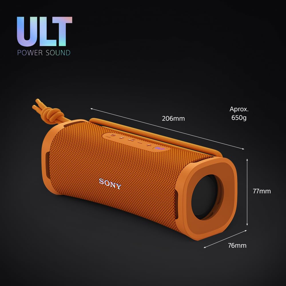 Sony ULT Field 1 Altavoz inalámbrico Bluetooth portátil con ULT Power Sound, Ultimate Deep Bass, IP67, Resistente a los Golpes, 12H de batería, Llamadas nítidas, Naranja