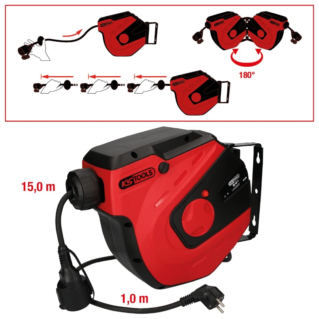 KS Tools 150.4217 Enrollacables de taller, 15m, 1,5mm²