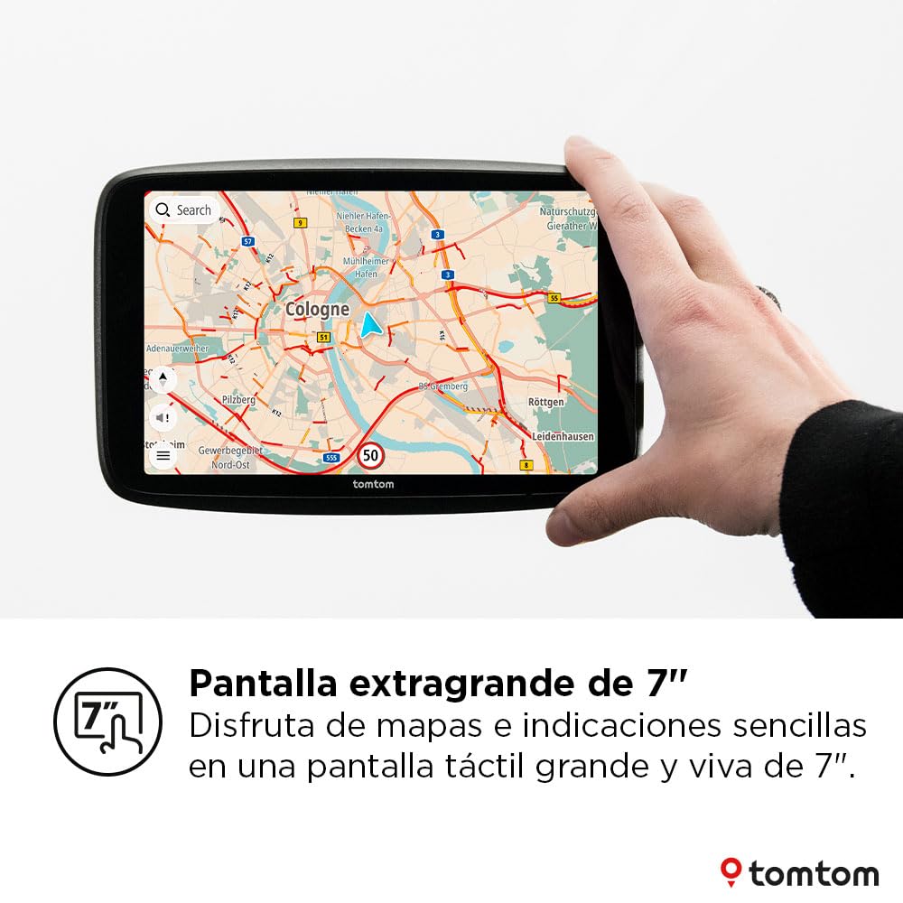 TomTom GPS GO Navigator,Pantalla de 7", info tráfico en Tiempo Real, Prueba de 12 Meses de alertas de radares de tráfico, mapas Europa, actualiz. Wi-Fi, Servicios Premium, Soporte magnético