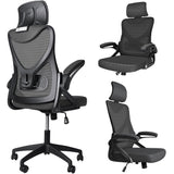 VOUNOT® Silla Oficina Ergonómica, Silla de Escritorio para Ordenador, Ajustable y Reclinable con Reposacabezas, Soporte Lumbar y Reposabrazos Abatibles, Malla Transpirable Ruedas Giratorias 360° Negro