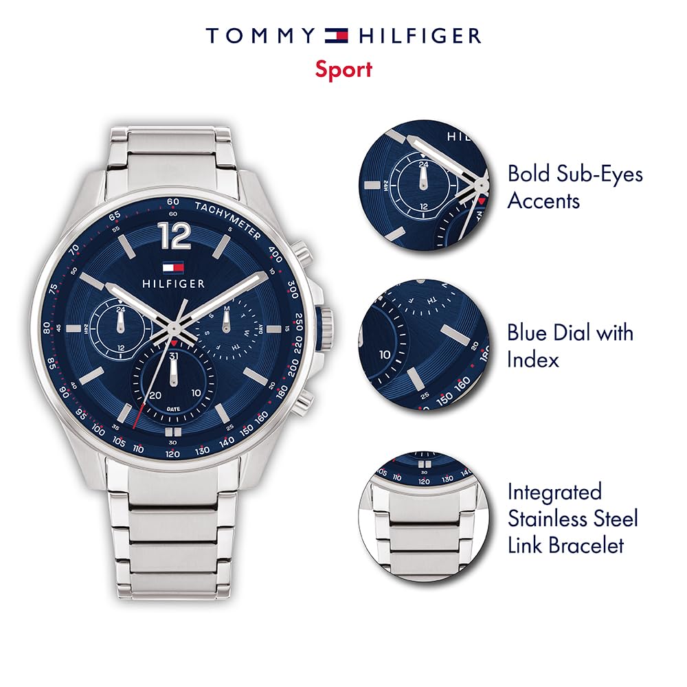 Tommy Hilfiger Reloj Analógico de Cuarzo Multifunción para Hombre con Correa de Acero Inoxidable Plateada - 1791973
