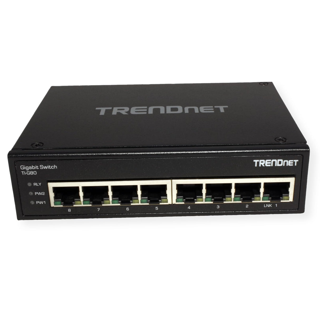 TRENDnet, TI-G80, Switch DIN-Rail Industrial Ethernet Gigabit de 8 Puertos, Divisor Ethernet de 16 Gbps, clasificación IP30, Negro