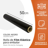 OFITURIA Film para Embalar 50 cm de Ancho y Estirable Hasta 300 Metros de Longitud – Rollo de Film Elástico Manual para Embalaje Industrial (Negro, 10)
