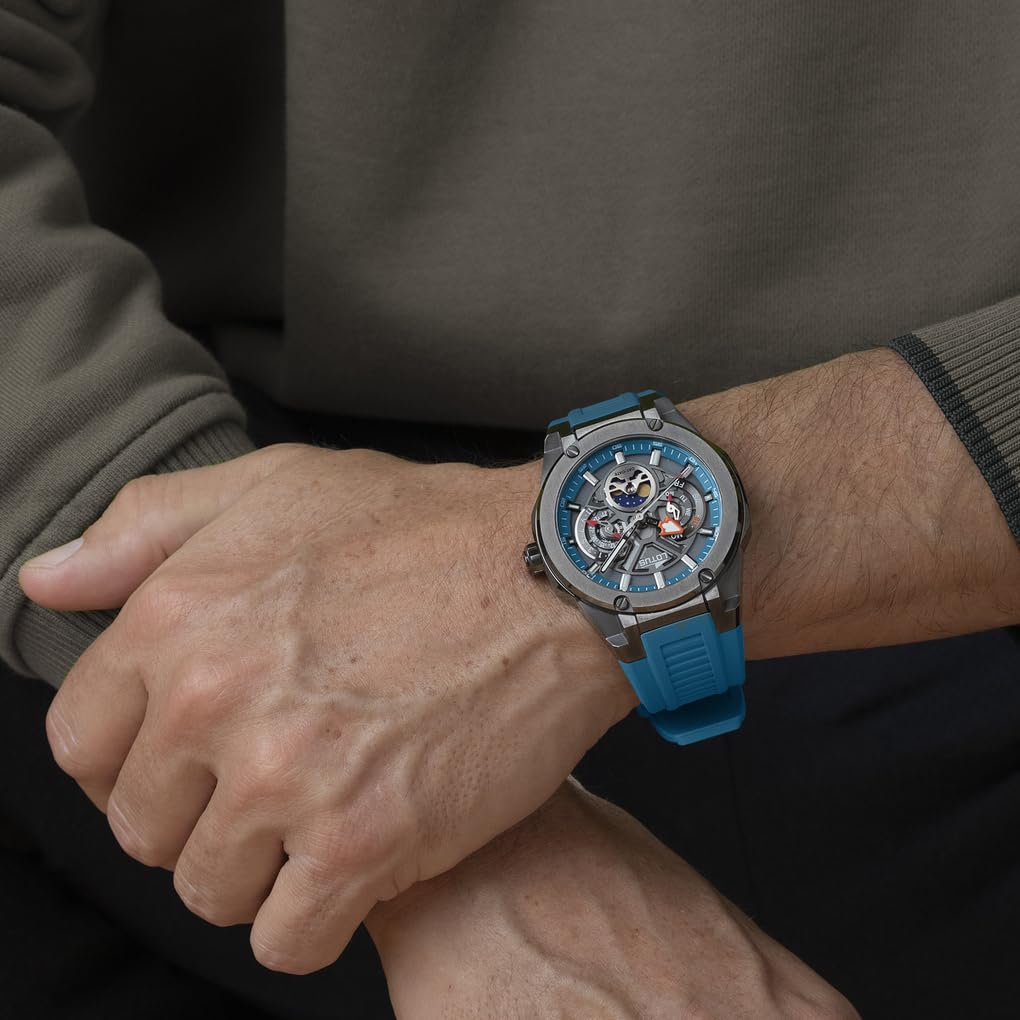Lotus Reloj Hombre 18946/2 Vortex con Fase Lunar Caja de Acero Inoxidable 316l Negro Correa de Caucho Azul