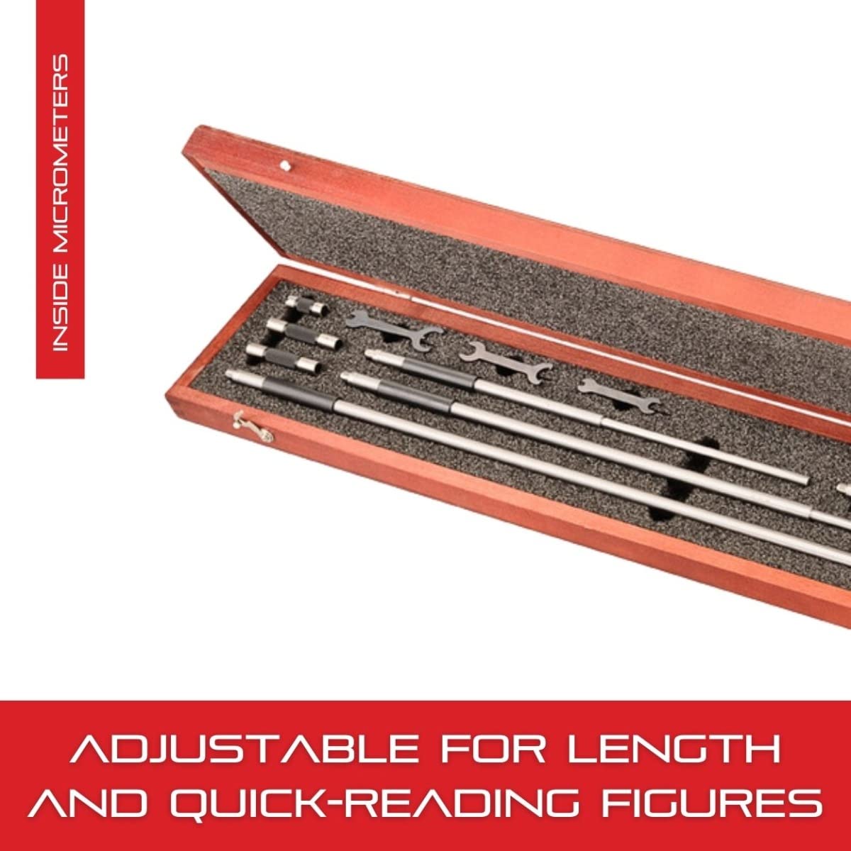 Starrett 124AZ: Juego de micrometros interiores de varilla sólida, rango de 5,7 cm, graduación de 0,001 pulgadas, precisión de +/-0,0001 pulgadas, con funda