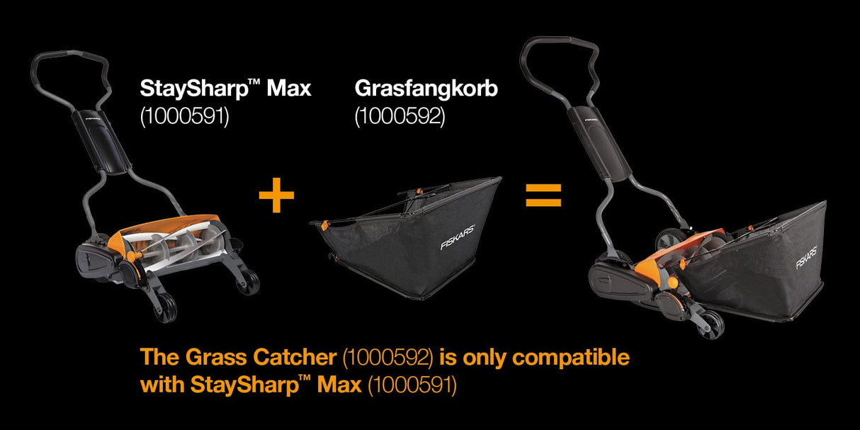 Fiskars Cortacésped StaySharp Max, Cortacésped con sistema de corte sin contacto, Ancho de corte: 46 cm, Negro/Naranja/Plata, 1000591