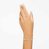 Swarovski Pulsera Nice, con Cadena de Swarovski Crystal Pearls, Motivo de Pluma en Pavé Rosa, Baño Tono Oro Rosa, S