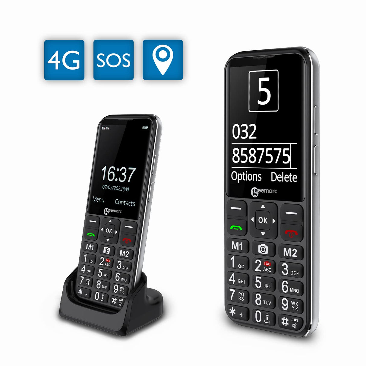 Geemarc CL8600 - Teléfono Móvil 4G con Volumen de Recepción Amplificado, Botones Grandes, Función SOS y Teclas de Memoria - Personas con Discapacidad Auditiva - Desbloqueado y Bluetooth - Versión ES