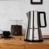 Cloer 5928 Cafetera espresso eléctrica, 3-6 tazas, un filtro de acero inoxidable, Apagado automático, Indicador de nivel de agua, Interruptor encendido / apagado, 365 vatios, acero inoxidable