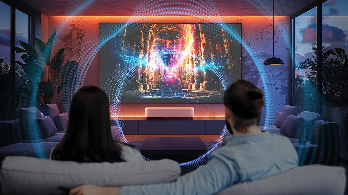Epson Lifestudio Grand Plus EH‑LS970B | Proyector TV Láser de Ultracorto Alcance | Cine en Casa 4K | 4.000 Lúmenes | Imagen IA | Sonido BOSE | GoogleTV | Pantalla 150 Pulgadas | Garantia5 Años | Negro