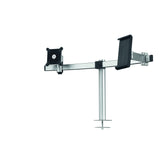 Durable Soporte de mesa Pro para 1 monitor de 21-27" y 1 tableta de 7-13", con paso de mesa, giratorio en 360°, inclinable, ajustable en altura, 508823, plata
