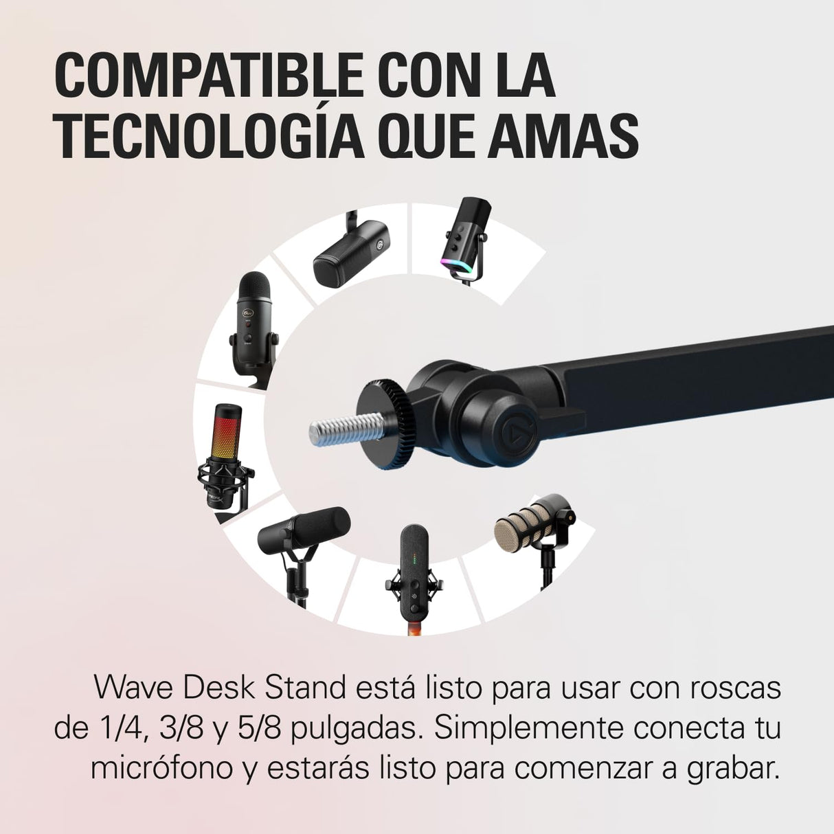 Elgato Wave Desk Stand - Soporte Ajustable para Micrófonos, Compatible con Elgato, HyperX, Rode, Fifine, Shure y más, Compatible con Rosca 1/4, 3/8 & 5/8, Para Grabación/Podcasting/Streaming