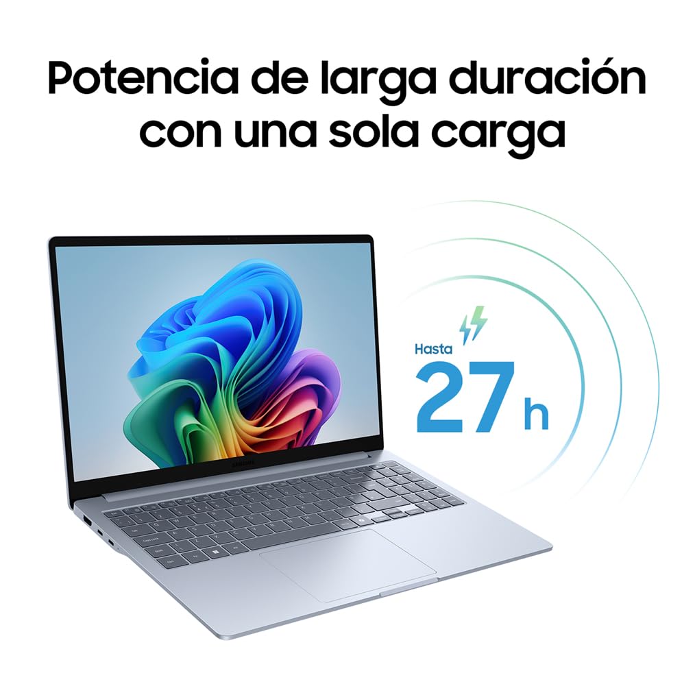 Samsung Galaxy Book4 Edge, Ordenador Portátil Galaxy AI, Pantalla 15.6", 16GB RAM, Procesador Snapdragon X Plus, Almacenamiento 256GB, PC Copilot+, Azul Zafiro, Teclado QWERTY Español