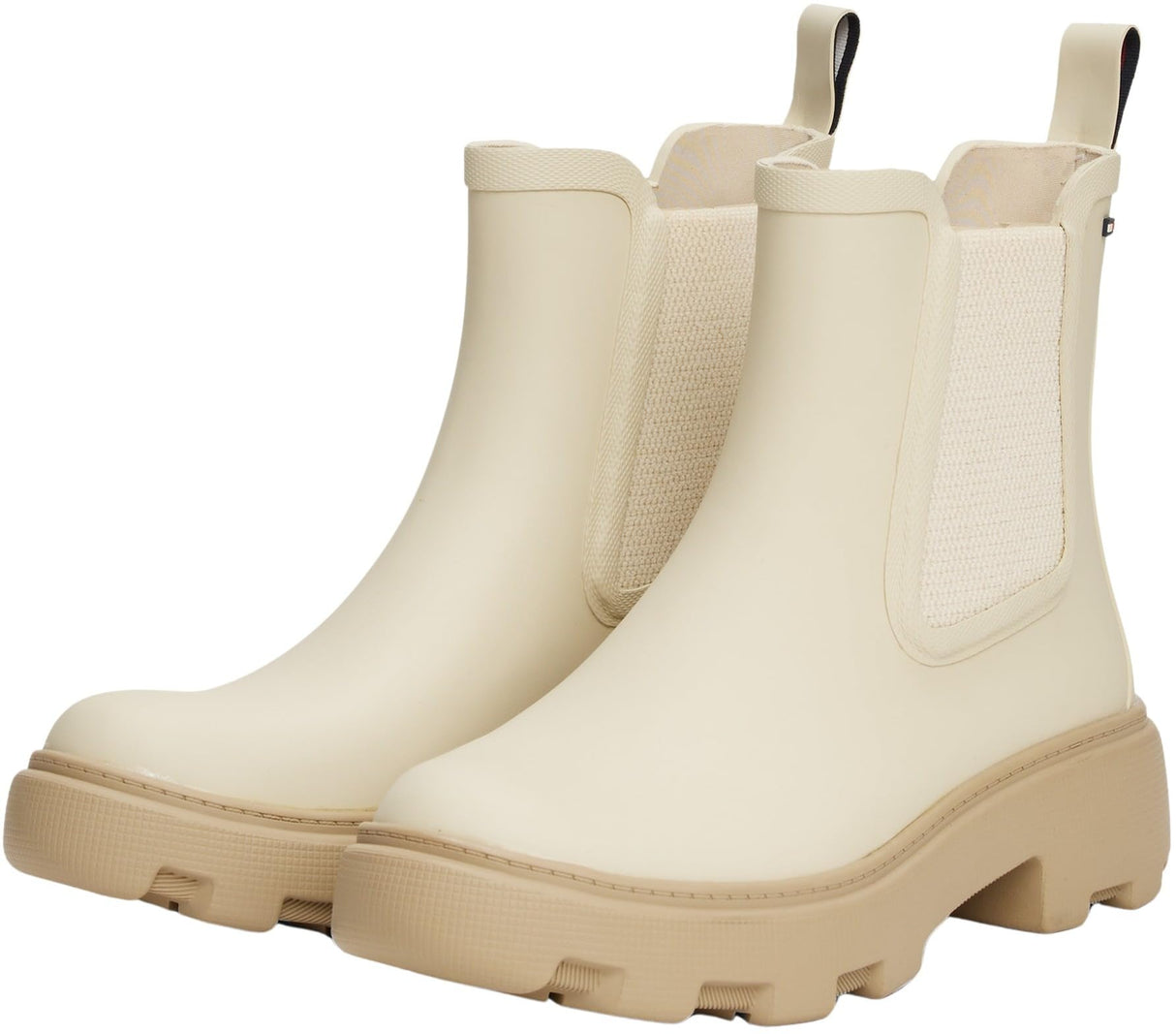 Tommy Hilfiger Botas de lluvia Mujer Rubber Rainboot con tacón de plataforma, Marfil (Newsprint), 37