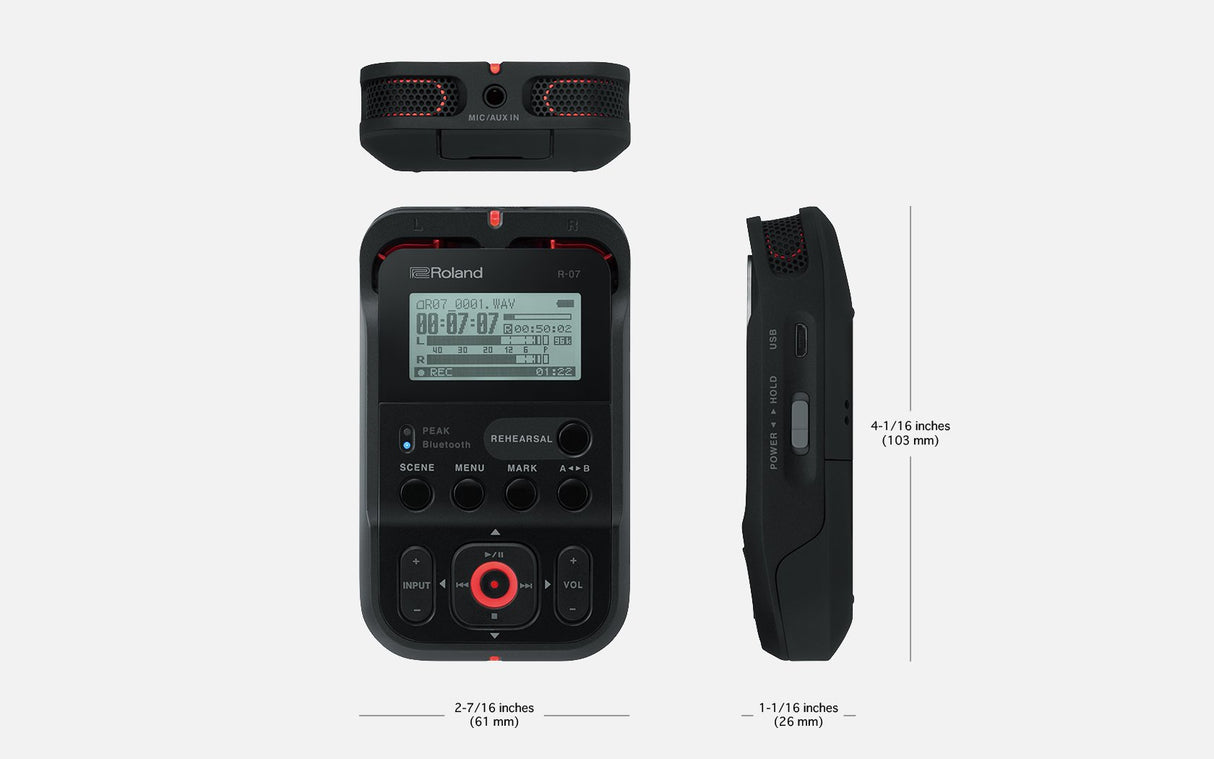 Roland R-07 Grabador de Audio portátil de Alta resolución, Rojo/Negro/Blanco