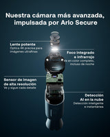 Arlo Ultra 2 Camara de Vigilancia WiFi Exterior 4K, Camara de Vigilancia WiFi Interior, Sensor de Movimiento, Alarmas Para Casa, Requiere Smart Hub Que Se Vende Por Separado, Cámara Adicional, Negra