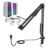 FIFINE Gaming Microfono para PC USB, RGB Kit de Micrófono de Condensador para Ordenador PS4 PS5, con Botón de Silencio, Filtro Anti-Pop, Soporte de Choque, Soporte Microfono