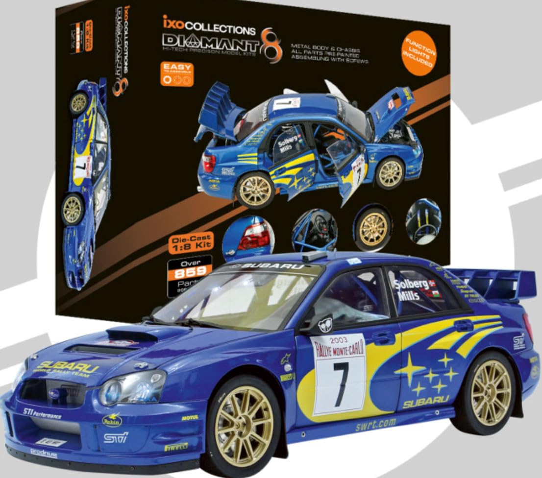 IXO Collections 1:8 IXO Subaru Impreza Rally MC 2003 – Construcción de Modelos, construcción de pie, Kit de construcción, maqueta, función de luz, Kit de construcción
