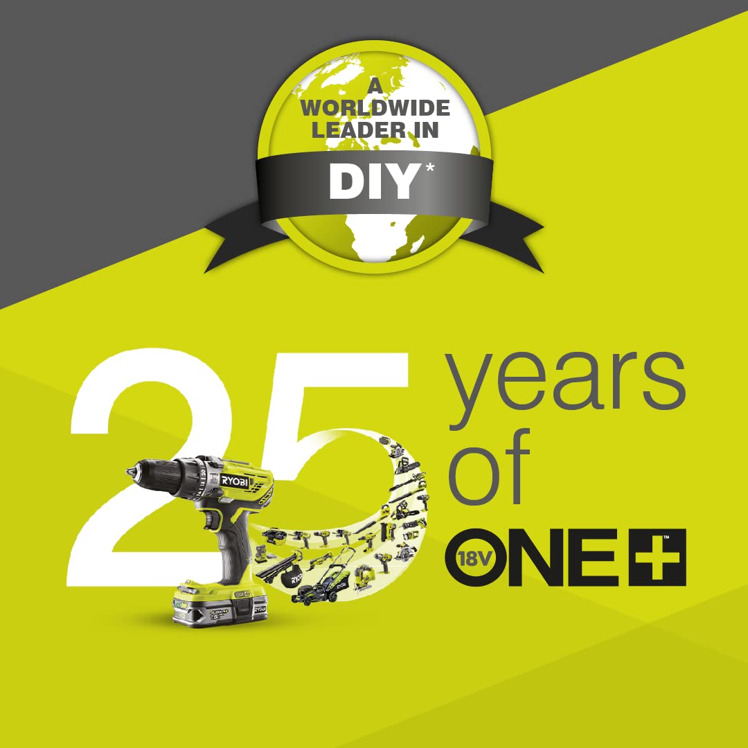 RYOBI - Amoladora 18V ONE+ Ø 115 mm, 7500 rpm - Empuñadura auxiliar - Se suministra con 1 batería de litio+ 4,0 Ah, 1 cargador rápido 2,0 A, 1 bolsa de transporte y 1 disco de amolar - R18AG-140S