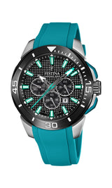 Festina Reloj Hombre F20642/3 Chrono Bike Caja de Acero Inoxidable 316l Plateado Correa de Caucho Verde