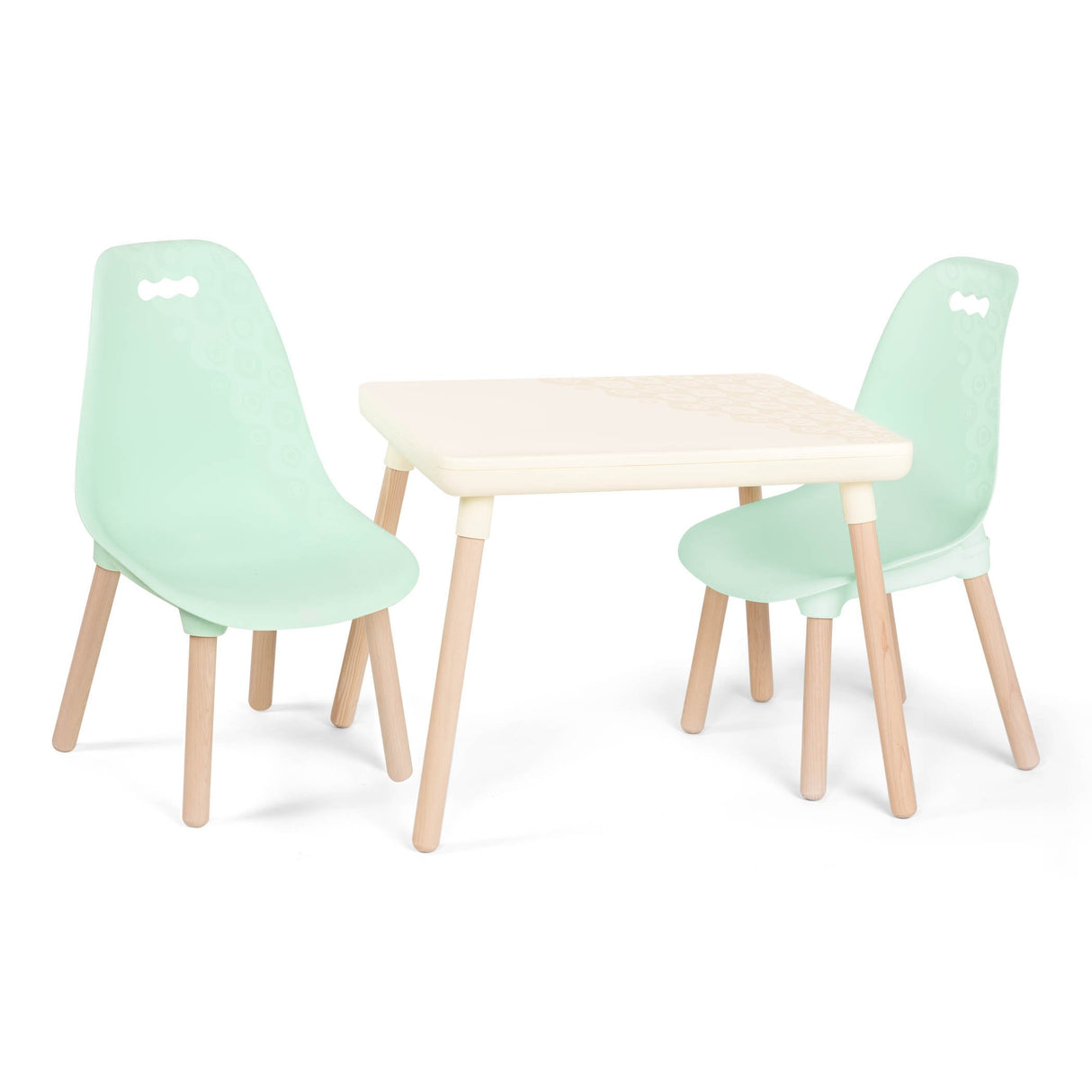 B. Spaces by Battat - Juego de Muebles Infantiles - 1 Mesa y 2 Sillas Infantiles con Patas de Madera Natural (Marfil y Madera Natural)