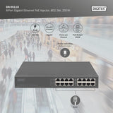 DIGITUS Inyector PoE+ - 8 Puertos RJ45 - Gigabit - IEEE802.3bt - presupuesto PoE 250W - tensión de Salida 54VDC - 10/100/1000 Mbit/s - Alcance 100m - Plug & Play - Negro